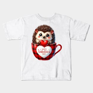 Valentine Hedgehog In Tea Cup Kids T-Shirt